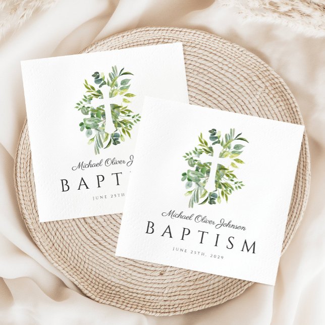 Elegant Botanical Religious Cross Baptism Napkin (Elegant Botanical Religious Cross Baptism Napkins)