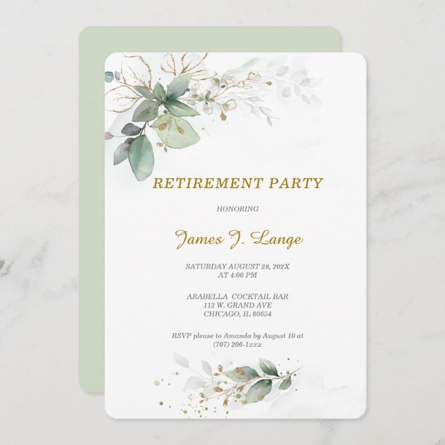 Elegant Botanical Retirement Party Invitation (Front/Back)