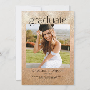 Elegant Botanical Rose Gold Photo Graduation Invit Invitation