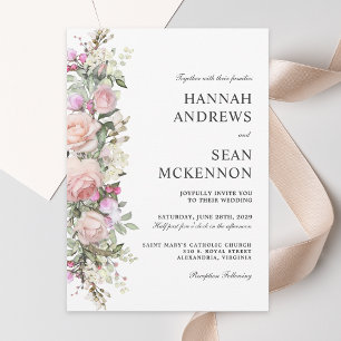 Elegant Botanical Roses Border Wedding Invitation