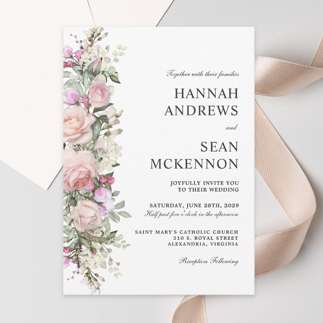 Elegant Botanical Roses Border Wedding Invitation (Creator Uploaded)