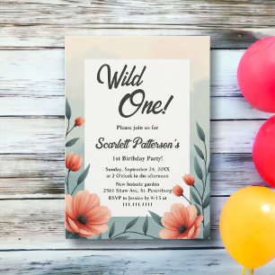 Elegant Botanical Rustic Floral Wild One Birthday Invitation