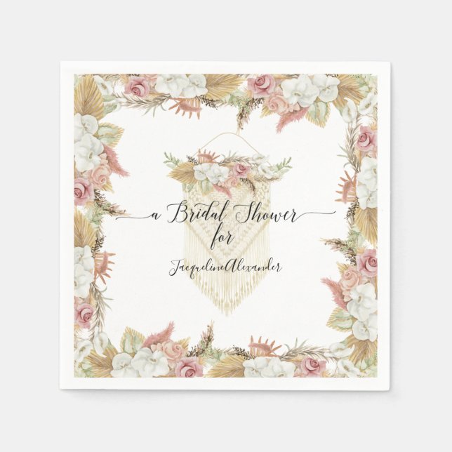 Elegant Botanical Rustic Greenery Floral Bridal Napkin (Front)