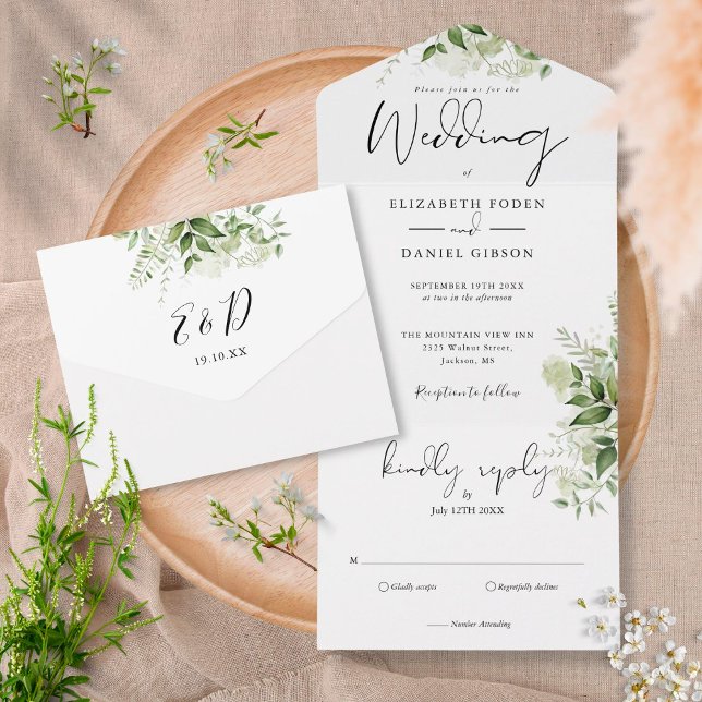 Elegant Botanical Rustic Greenery Wedding All In One Invitation (Creator Uploaded)
