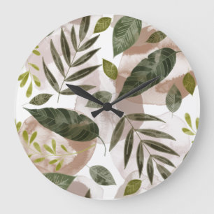 Elegant Botanical Safari Leaves Large Clock