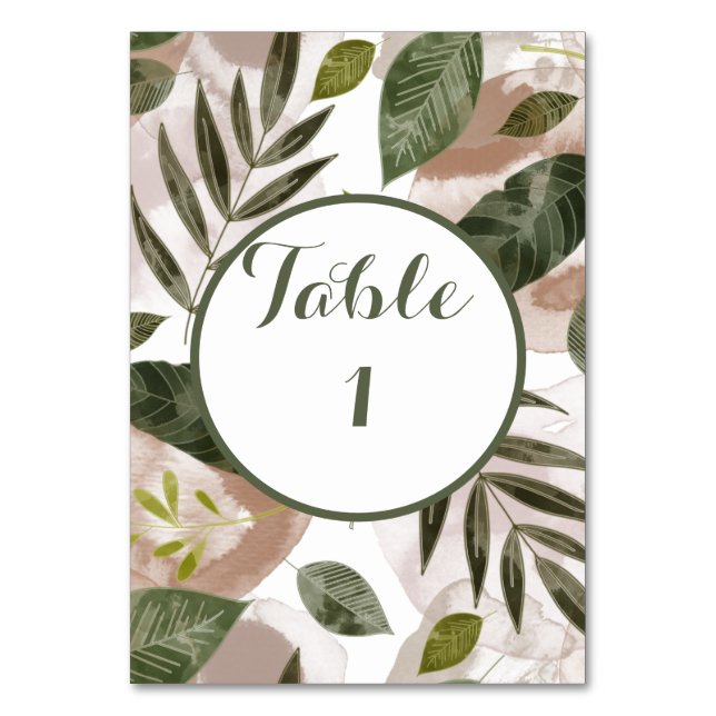 Elegant Botanical Safari Leaves  Table Number (Front)