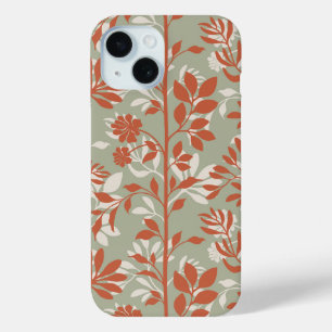 Elegant Botanical Sage Coral Poetic Floral Art iPhone 15 Case