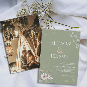 Elegant Botanical Sage Green Gold Wedding Invite