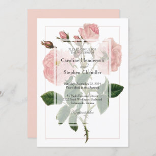 Elegant Botanical Soft Pink Floral  Script Wedding Invitation
