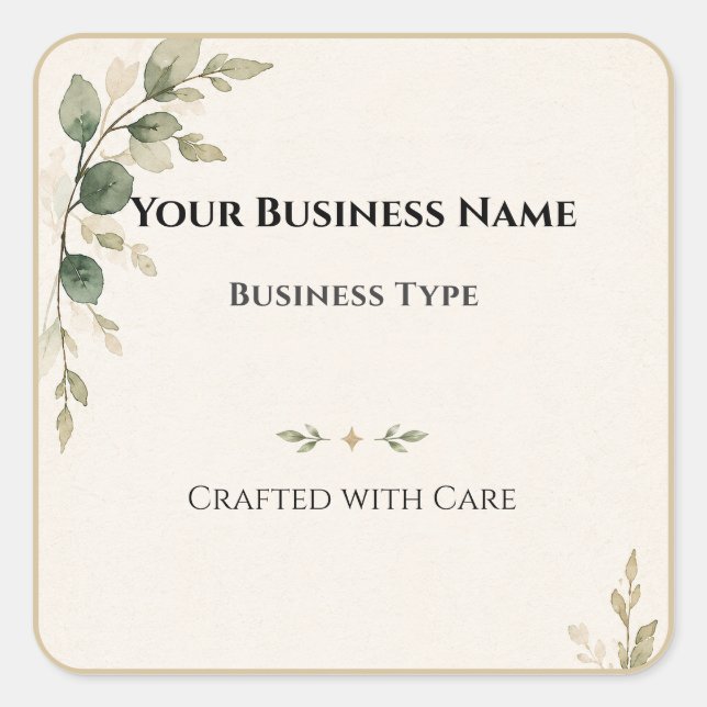 Elegant Botanical Square Logo Eucalyptus Packaging Sticker (Front)