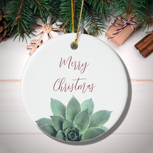 Elegant Botanical Succulent Christmas  Ceramic Ornament (Creator Uploaded)