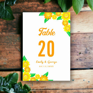 Elegant Botanical Sunflower Summer Floral Wedding Table Number