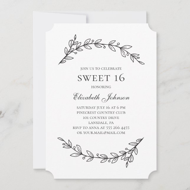 Elegant botanical Sweet 16. Garden 16th birthday Invitation (Front)