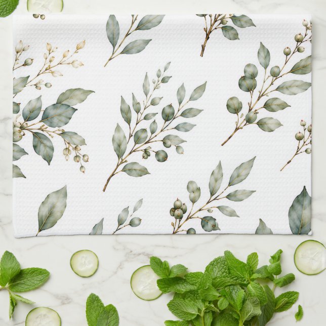 Elegant Botanical Tea Towel (Folded)