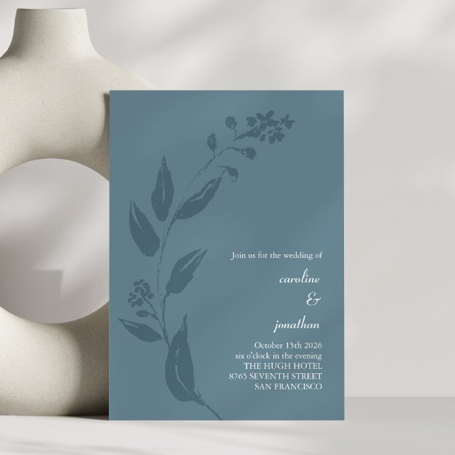 Elegant Botanical Teal Blue Minimalist Wedding Invitation (Creator Uploaded)