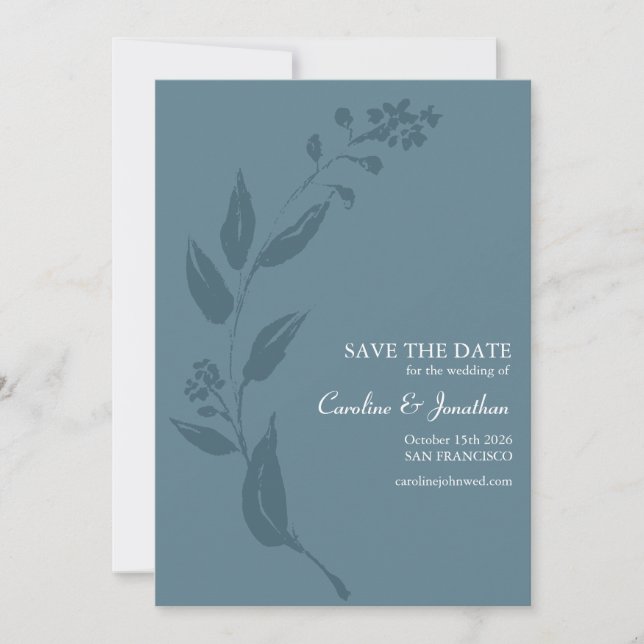 Elegant Botanical Teal Blue Minimalist Wedding Save The Date (Front)