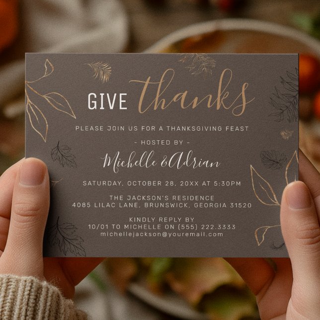 Elegant Botanical Thanksgiving Dinner Feast Invitation (Creator Uploaded)