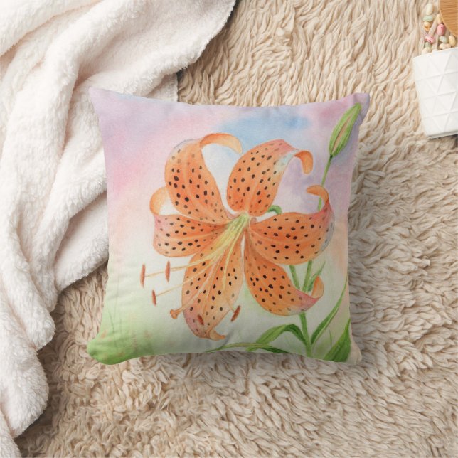 Elegant Botanical Tiger Lily Cushion (Blanket)