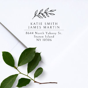  Elegant Botanical Two Last Names Return Address Rubber Stamp