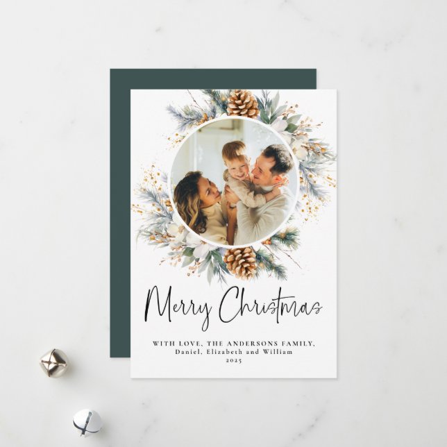 Elegant Botanical Typography | 1 Photo Christmas Holiday Card (Front/Back In Situ)