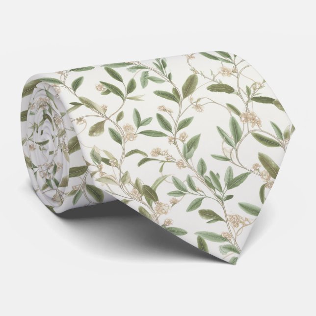 Elegant Botanical Vine Floral Pattern Tie (Rolled)
