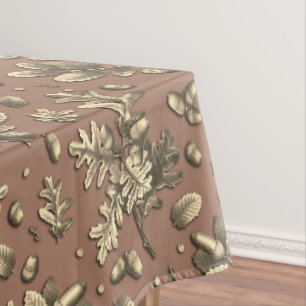 Elegant Botanical Vintage Brown Oak Leaves Acorns Tablecloth