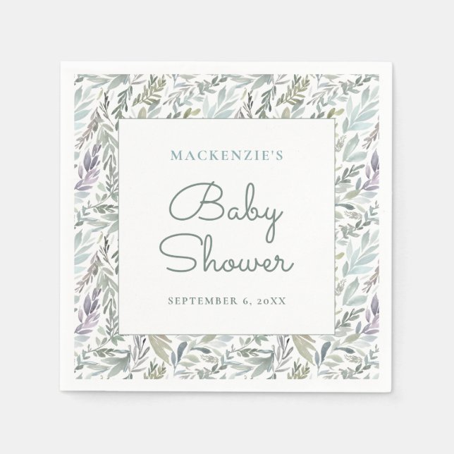 Elegant Botanical Watercolor Baby Shower Napkin (Front)