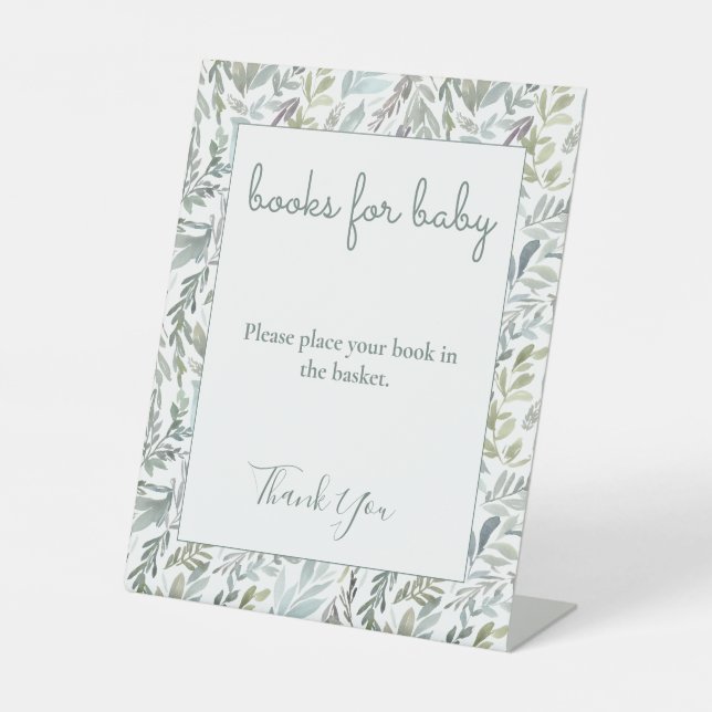 Elegant Botanical Watercolor Baby Shower Pedestal Sign (Front)