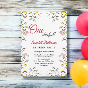 Elegant Botanical Watercolor Floral 1st Birthday Invitation