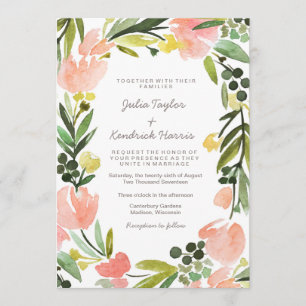 Elegant Botanical Watercolor Floral Wedding Invitation
