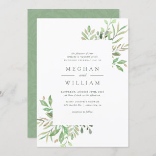 Elegant Botanical Watercolor Greenery Wedding Invitation
