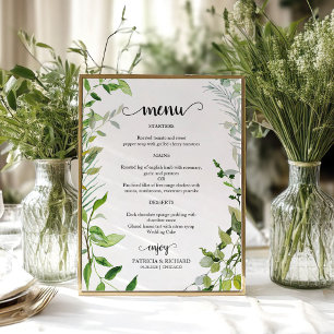 Elegant Botanical Watercolor Greenery Wedding Menu Poster