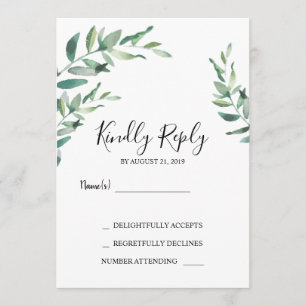 Elegant botanical watercolor leaves Wedding RSVP Invitation