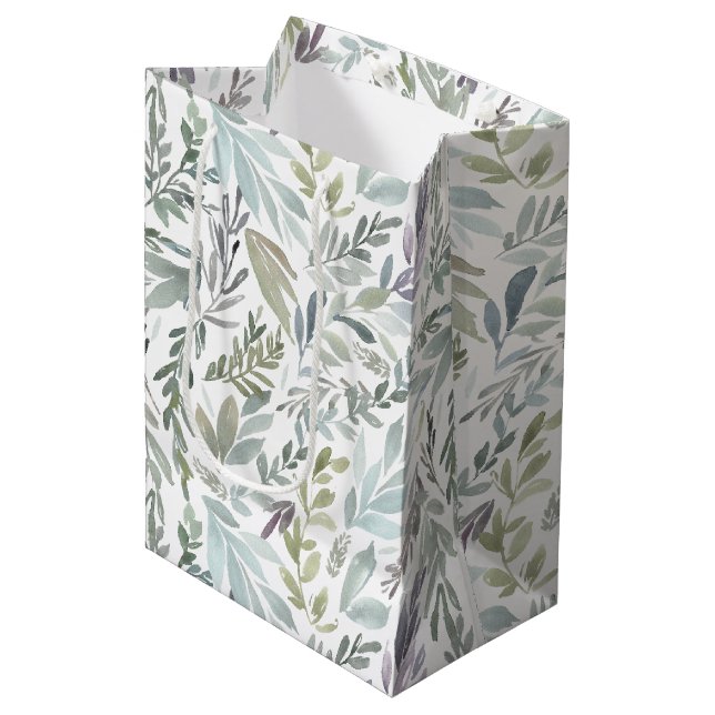 Elegant Botanical Watercolor Medium Gift Bag (Front Angled)