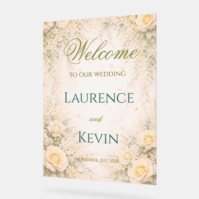 Elegant Botanical Wedding  Acrylic Sign (Angle)