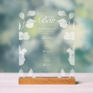 Elegant Botanical Wedding Bar Menu Acrylic Sign