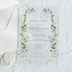 Elegant Botanical Wedding Bridal Shower Acrylic Invitations