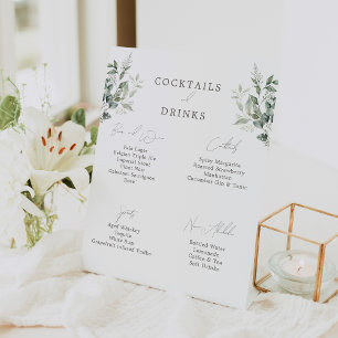Elegant Botanical Wedding Drinks Bar Pedestal Sign