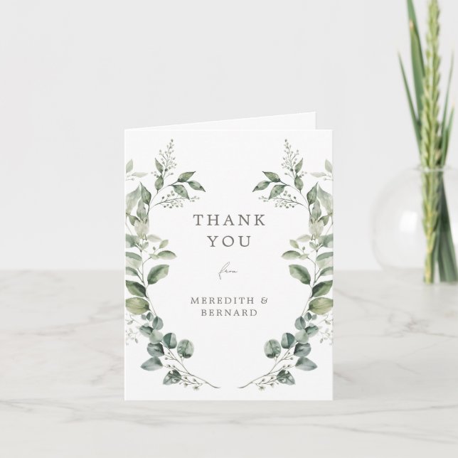 Elegant Botanical Wedding Folded Thank You Card (Front)