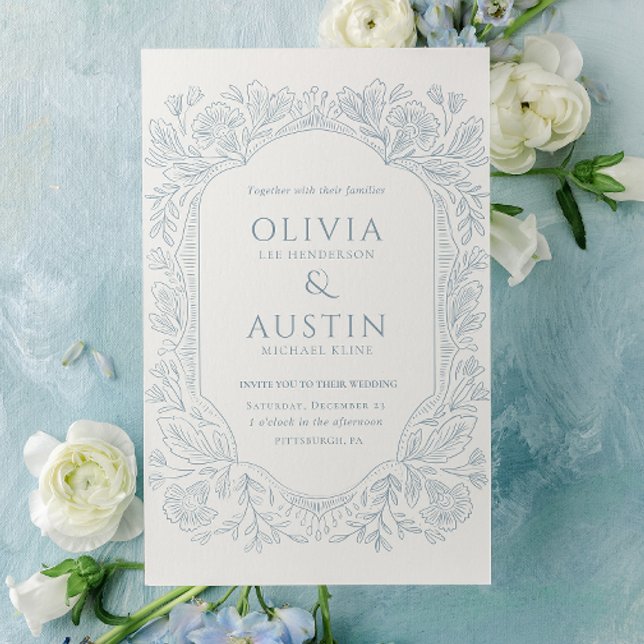 Elegant Botanical Wedding | Heirloom Blue Invite (Creator Uploaded)