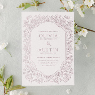Elegant Botanical Wedding Heirloom Mulberry Invitation