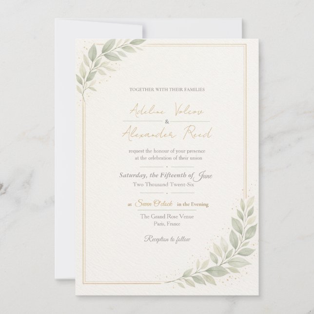 Elegant Botanical Wedding Invitation (Front)