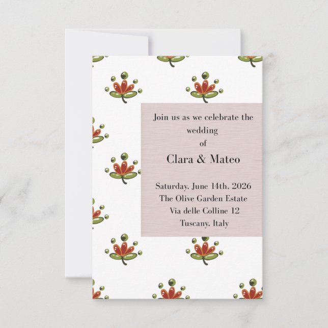 Elegant Botanical Wedding Invitation Neutral Flora (Front)