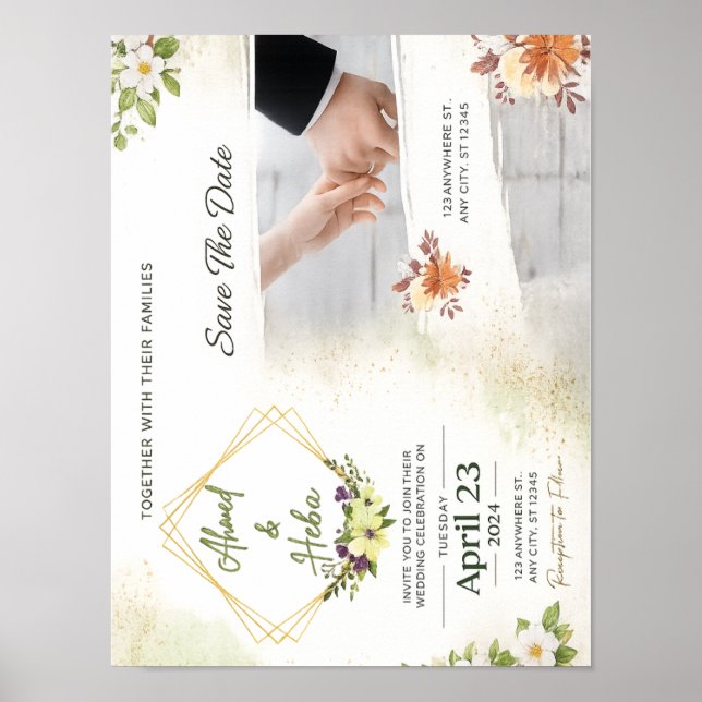 Elegant Botanical Wedding Invitation Poster (Front)