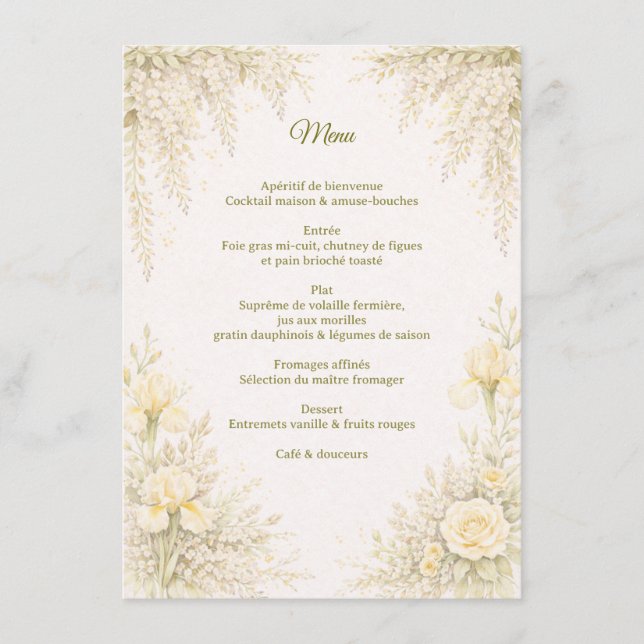 Elegant Botanical Wedding Menu (Front)