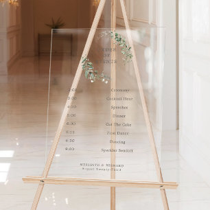 Elegant Botanical Wedding Order of Events Acrylic Sign