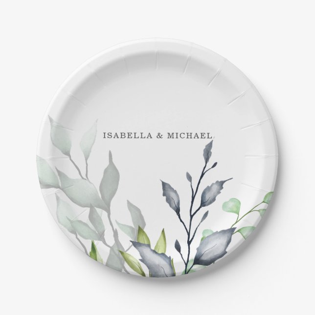 Elegant Botanical Wedding Paper Plate (Front)