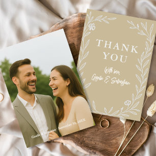 Elegant Botanical Wedding Photo Romantic Thank You Card