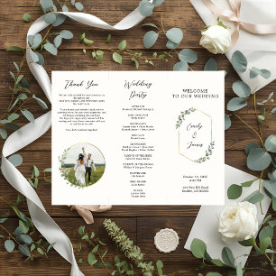 Elegant Botanical Wedding Program Flyer with Photo