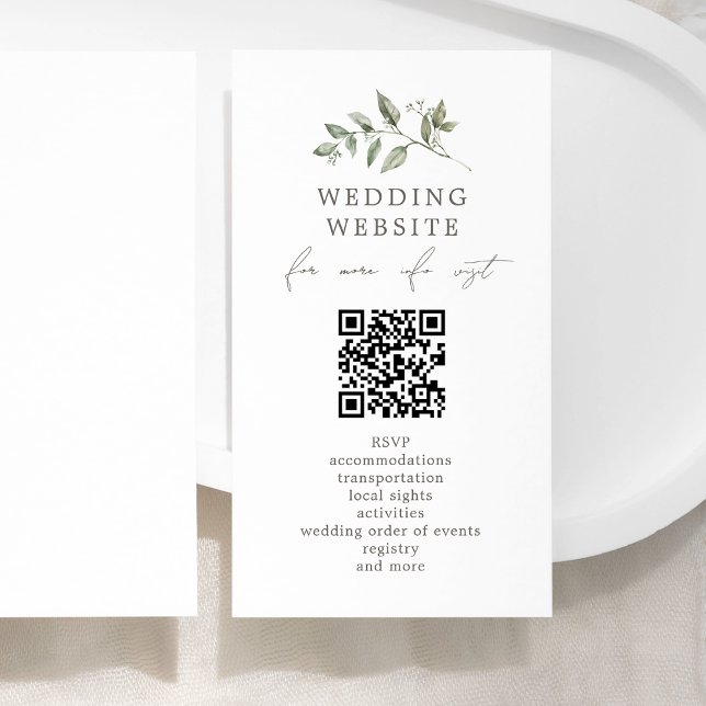 Elegant Botanical Wedding QR Code Website Details Enclosure Card (Creator Uploaded)